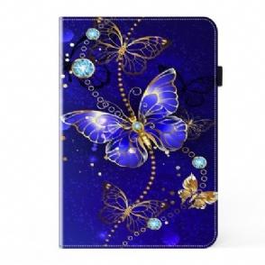 Hoesje Case iPad (2025) Blauwe En Gouden Vlinders
