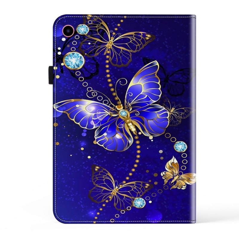 Hoesje Case iPad (2025) Blauwe En Gouden Vlinders