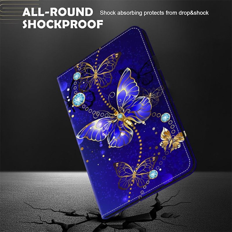 Hoesje Case iPad (2025) Blauwe En Gouden Vlinders
