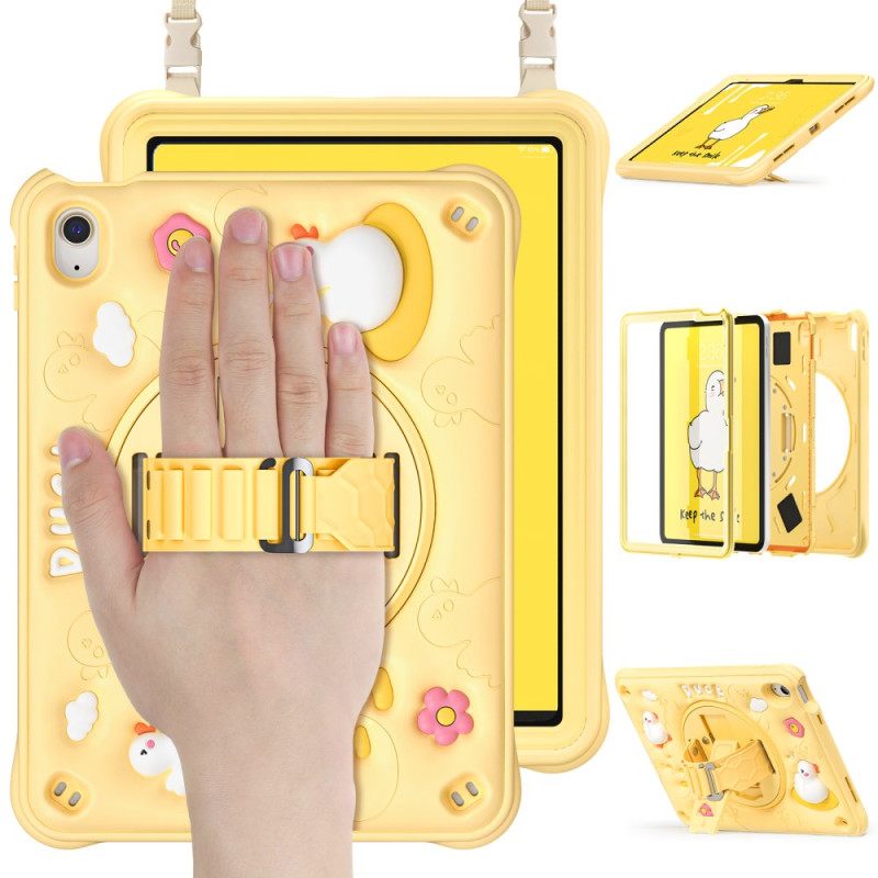 Hoesje iPad (2025) Eend Met Standaard En Schouderriem Voor Kinderen Bescherming Hoesje