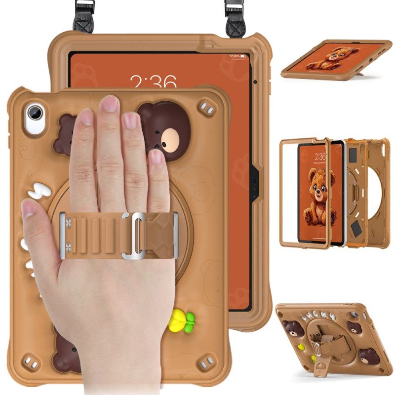 Hoesje iPad (2025) Kinderriem Met Beer En Schouderband