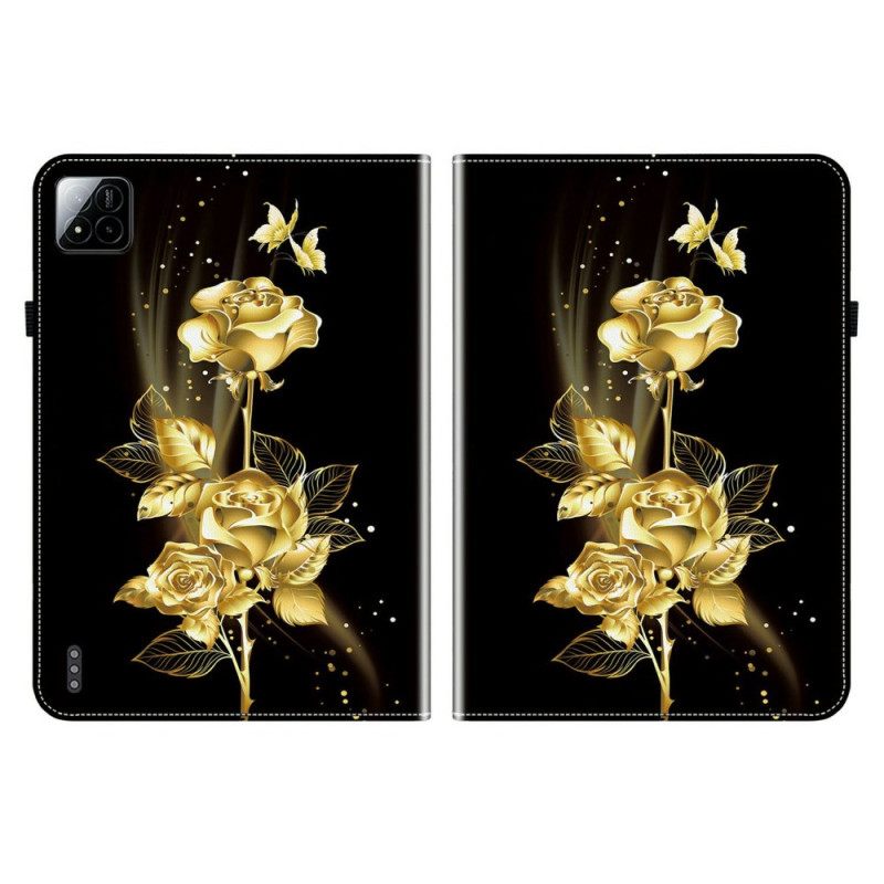 Flip Case Leren Xiaomi Pad 7 / 7 Pro Gouden Rozen En Vlinders