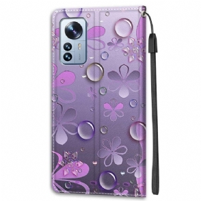 Folio-hoesje voor Xiaomi 12 Pro Violette Bloemen Illustratie