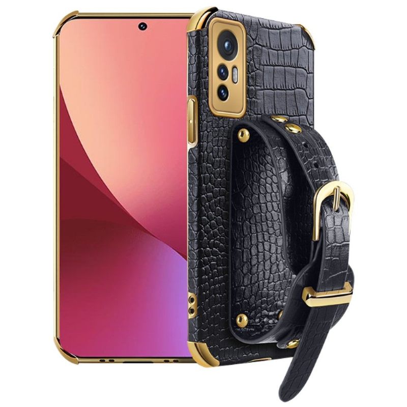 Hoesje voor Xiaomi 12 Pro Krokodil-effect Met Riem