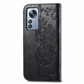 Leren Hoesje voor Xiaomi 12 Pro Bescherming Vlinder Met Reliëf