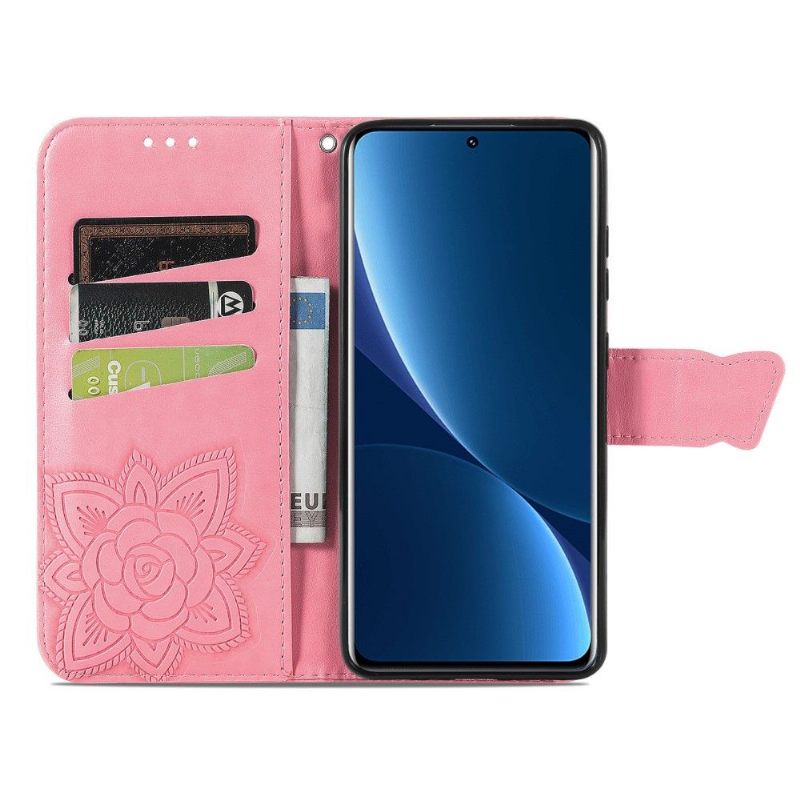Leren Hoesje voor Xiaomi 12 Pro Bescherming Vlinder Met Reliëf