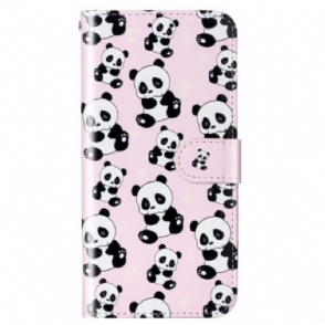 Leren Hoesje voor Google Pixel 7A Met Ketting String Panda's