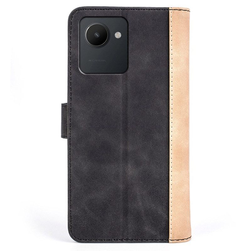 Flip Case voor Realme C30 Tweekleurige Golvende Naad