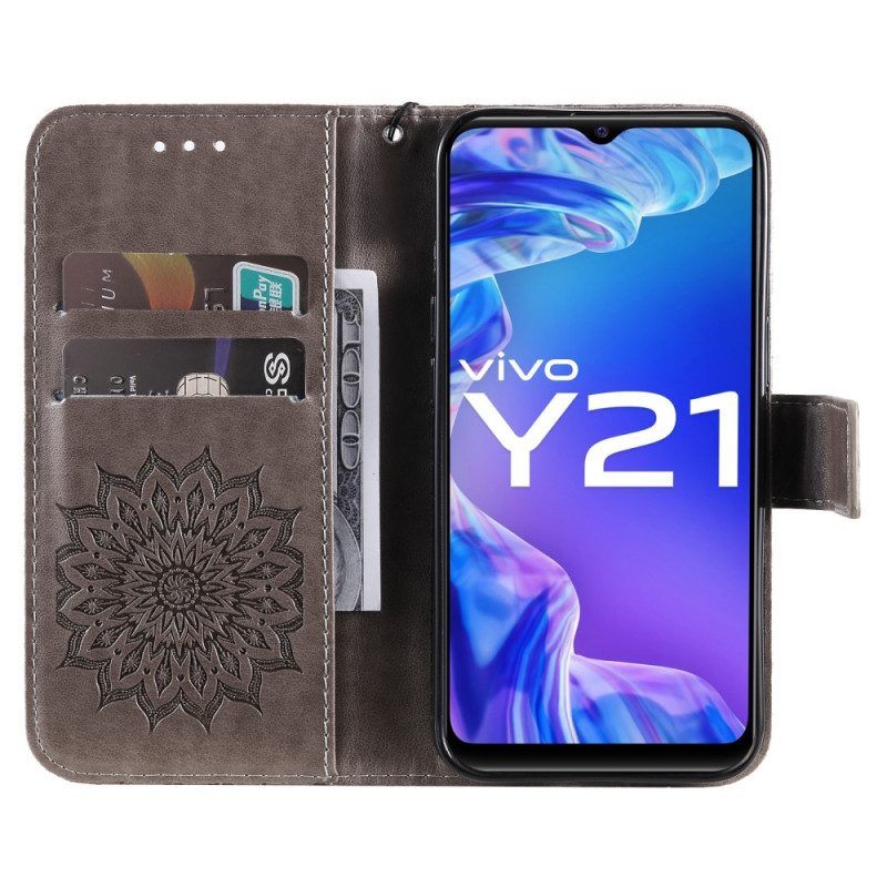 Flip Case voor Vivo Y33s Met Ketting String Zon