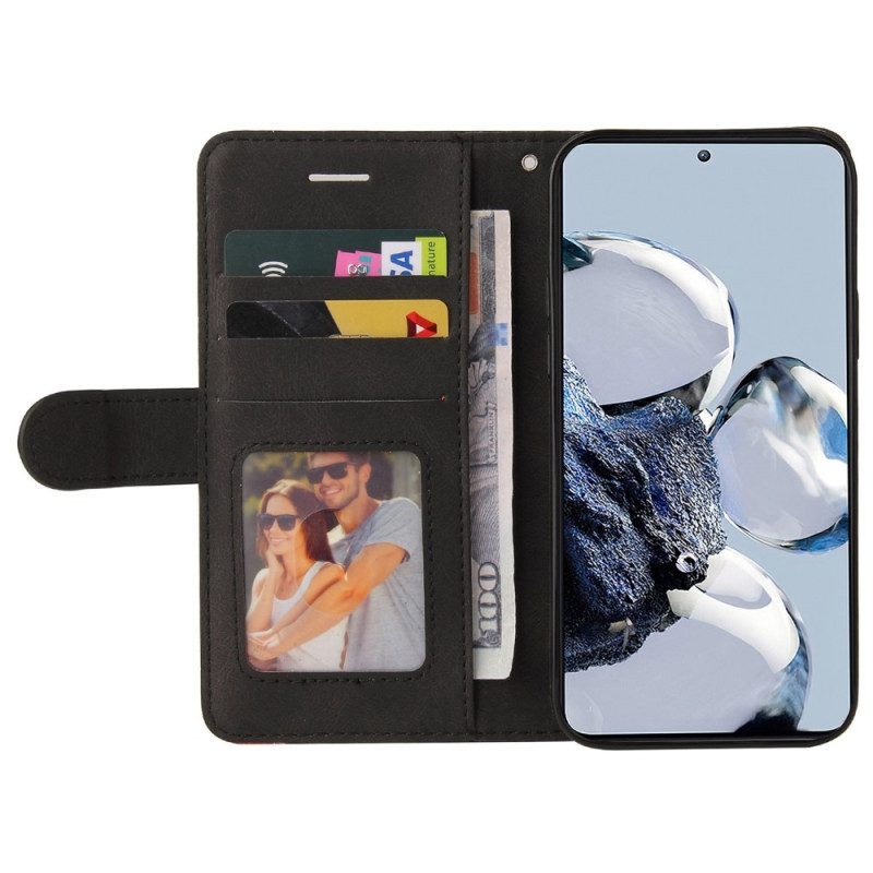 Flip Case voor Xiaomi 12T / 12T Pro Met Ketting Tweekleurige Riem