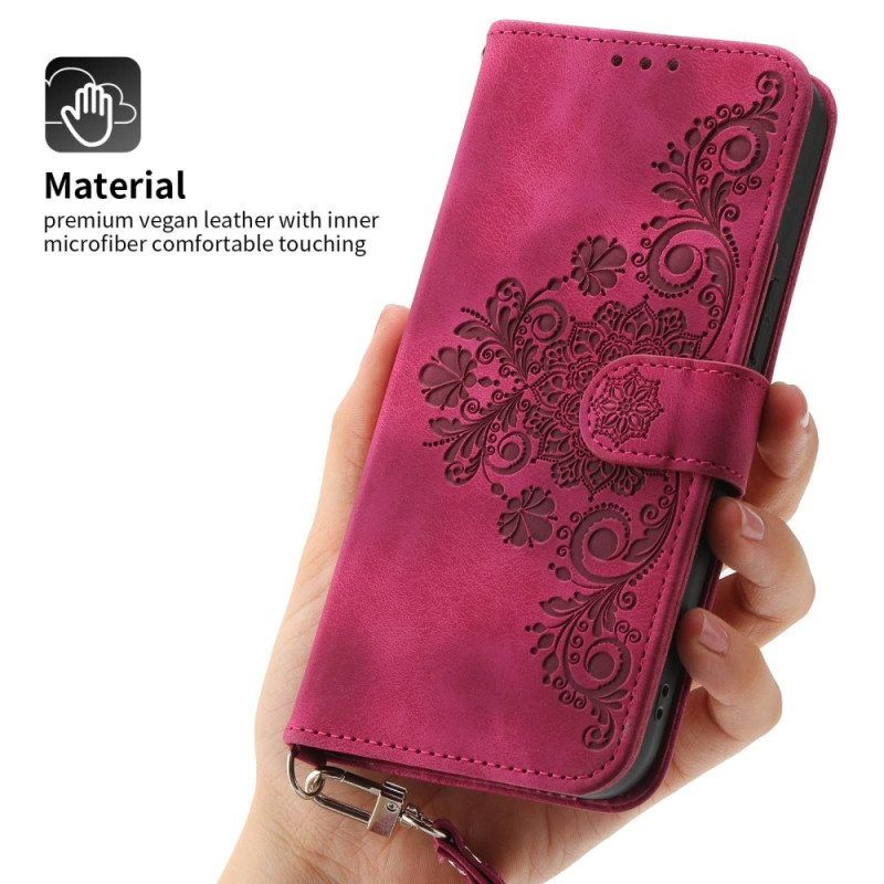 Folio-hoesje voor Google Pixel 7 Bloemen Met Riem En Schouderriem
