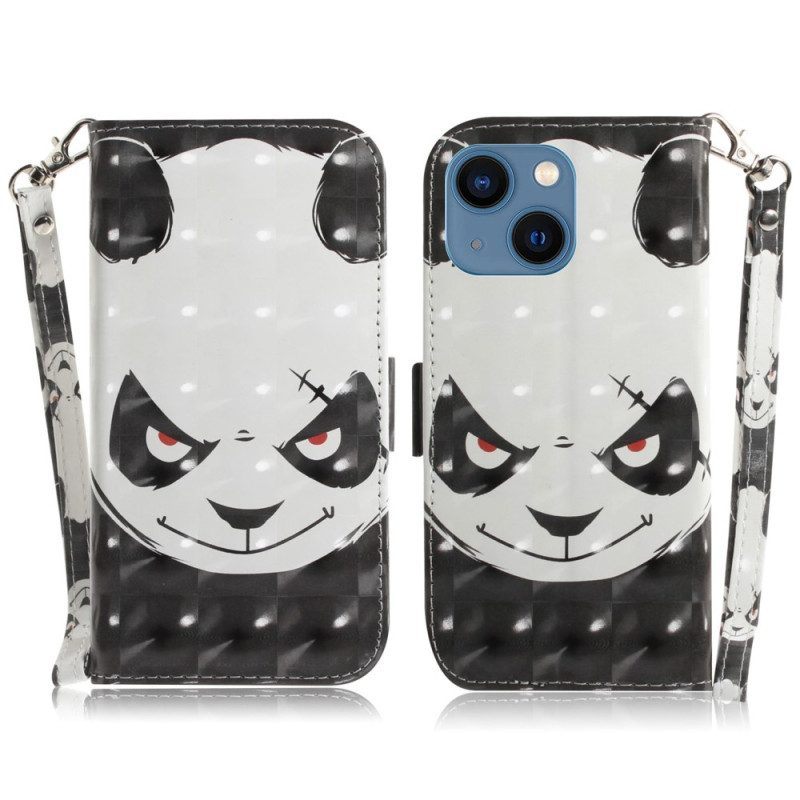 Folio-hoesje voor iPhone 14 Plus Met Ketting Boze Panda Met Lanyard