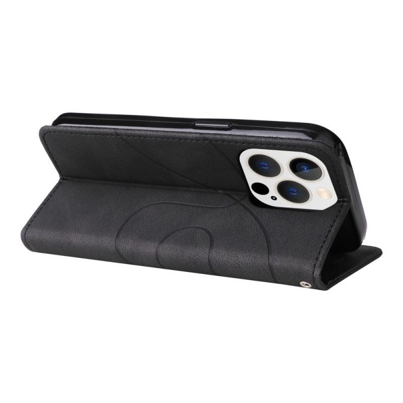 Folio-hoesje voor iPhone 14 Pro Met Ketting Tweekleurige Riem