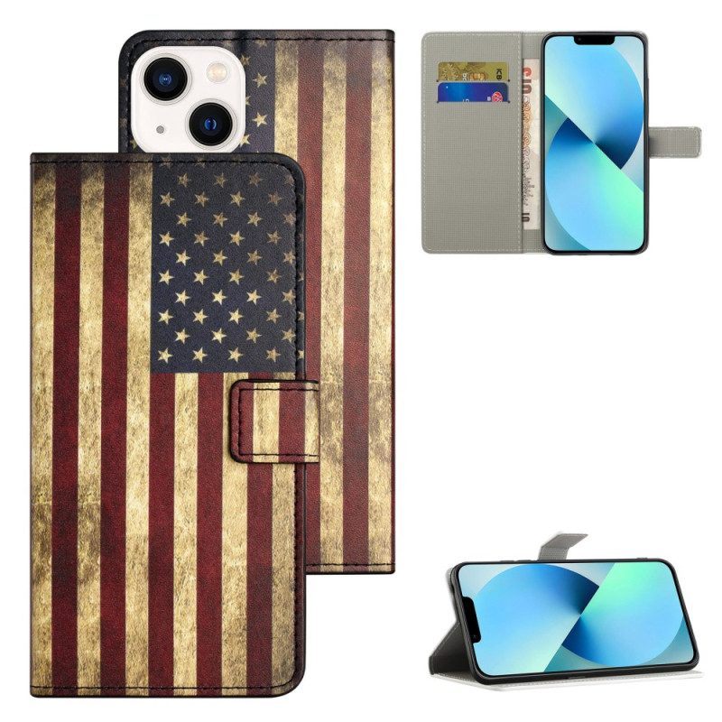 Folio-hoesje voor iPhone 15 Plus Vintage Amerikaanse Vlag