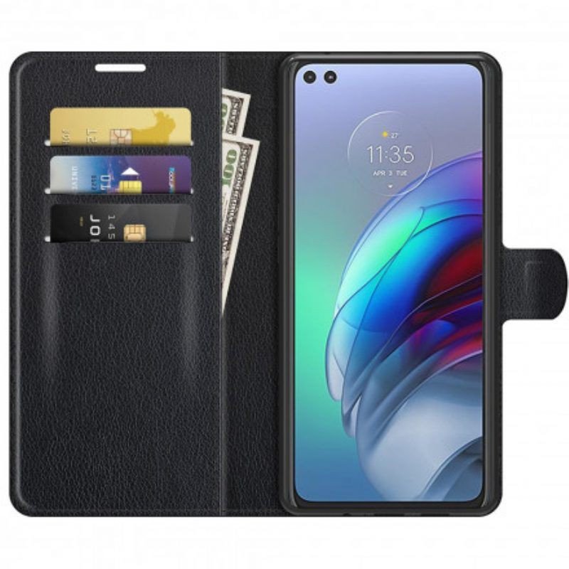Folio-hoesje voor Moto G100 Klassiek Lychee-effect