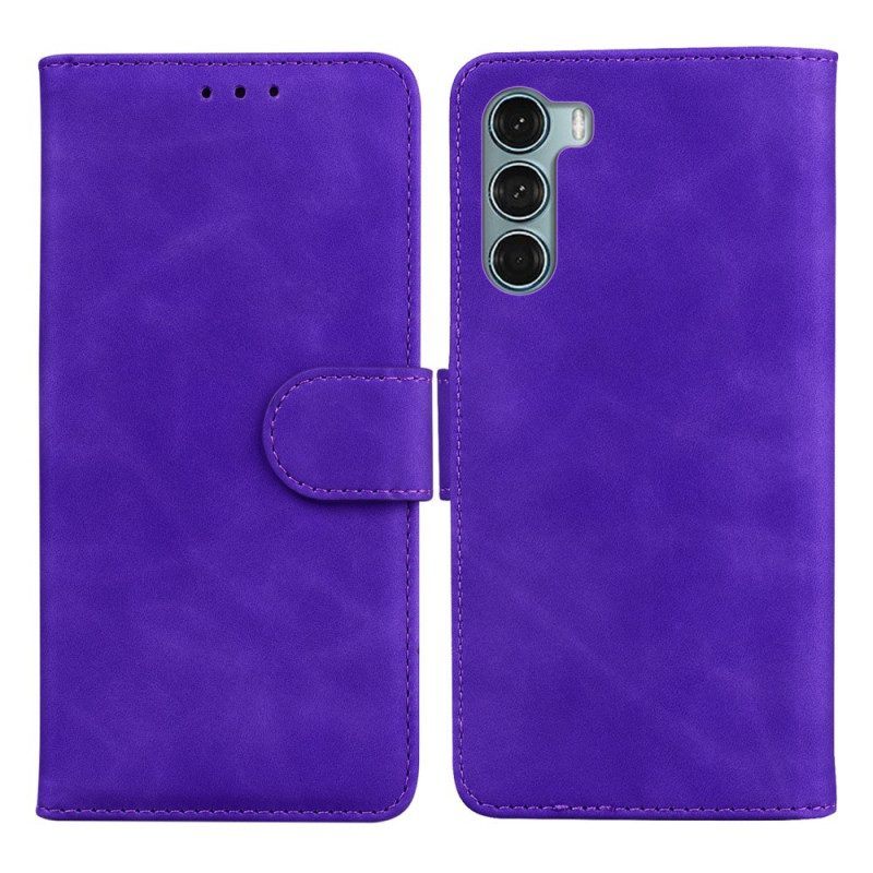 Folio-hoesje voor Moto G200 5G Monochroom Leereffect