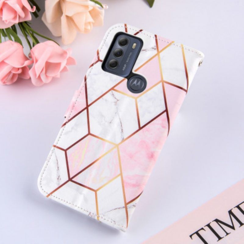 Folio-hoesje voor Moto G50 Met Ketting Gestreept Geometrisch Marmer