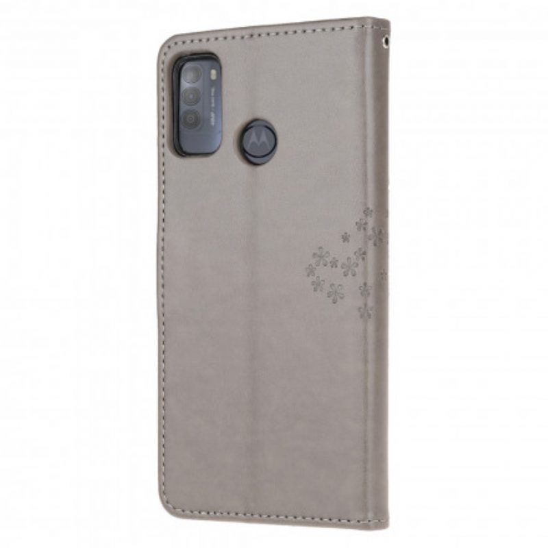 Folio-hoesje voor Moto G50 Met Ketting String Boom En Uilen