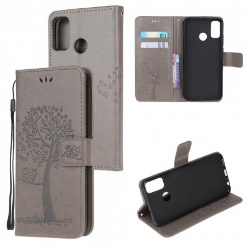 Folio-hoesje voor Moto G50 Met Ketting String Boom En Uilen