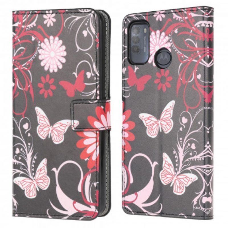 Folio-hoesje voor Moto G50 Vlinders En Bloemen