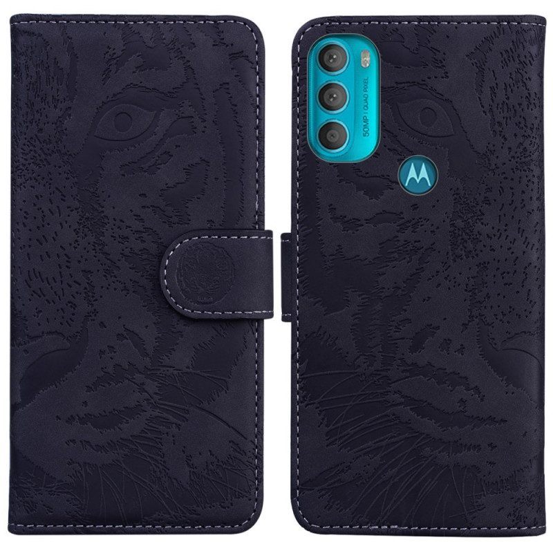 Folio-hoesje voor Moto G71 5G Tijger Gezicht Afdrukken