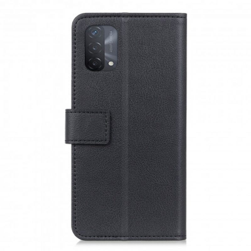 Folio-hoesje voor Oppo A54 5G / A74 5G Eenvoudig Glanzend Leereffect