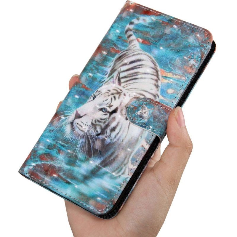 Folio-hoesje voor Oppo A54 5G / A74 5G Tijger Kunstleer Met Lanyard