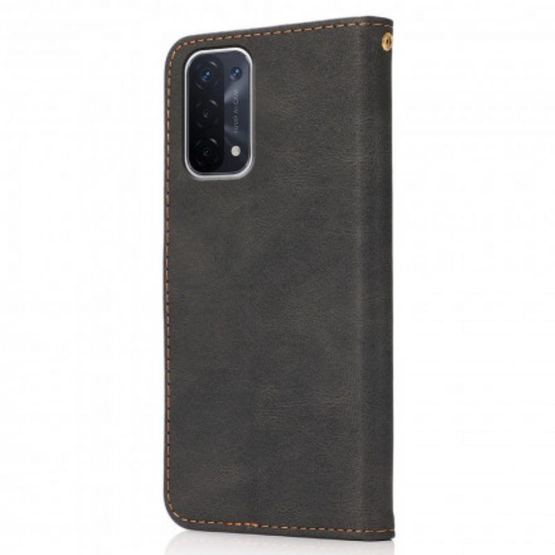 Folio-hoesje voor Oppo A54 5G / A74 5G Tweekleurig Driehoekig Imitatieleer