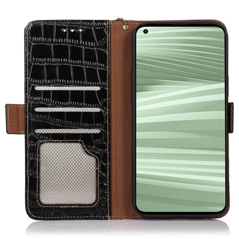 Folio-hoesje voor Realme GT2 Pro Rfid Echt Leer In Krokodilstijl
