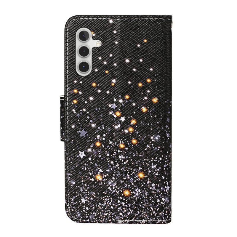 Folio-hoesje voor Samsung Galaxy A54 5G Met Ketting Zwarte Onderkant En Glitterbandjes