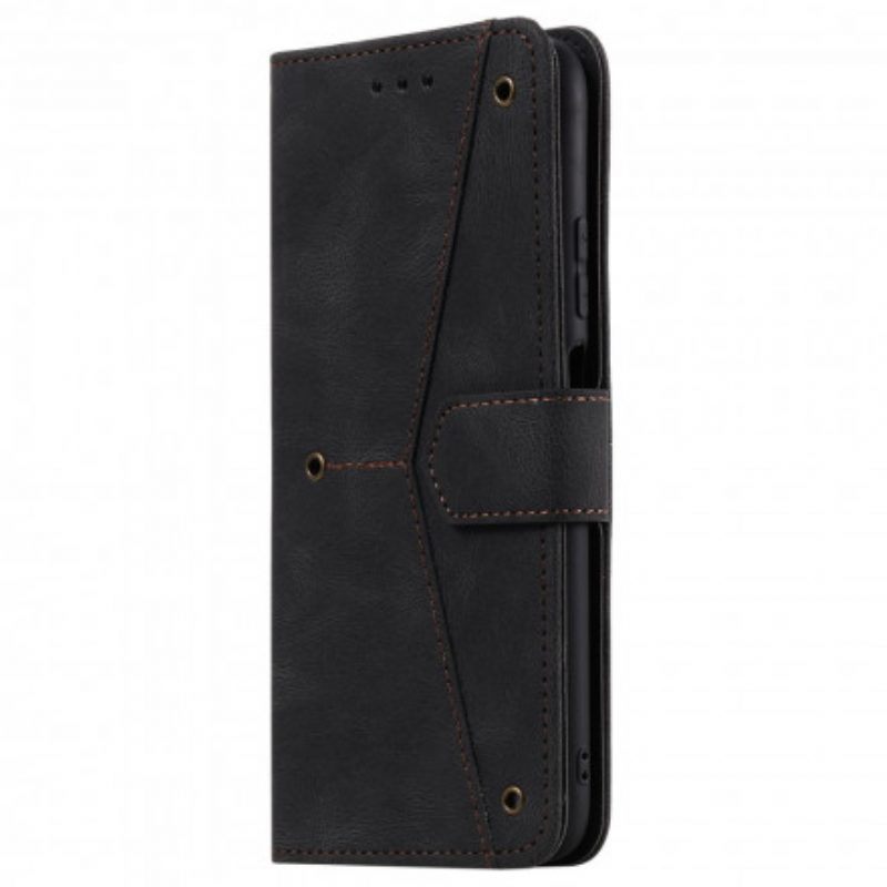 Folio-hoesje voor Samsung Galaxy M12 / A12 Tweekleurige Klinknagels Van Imitatieleer