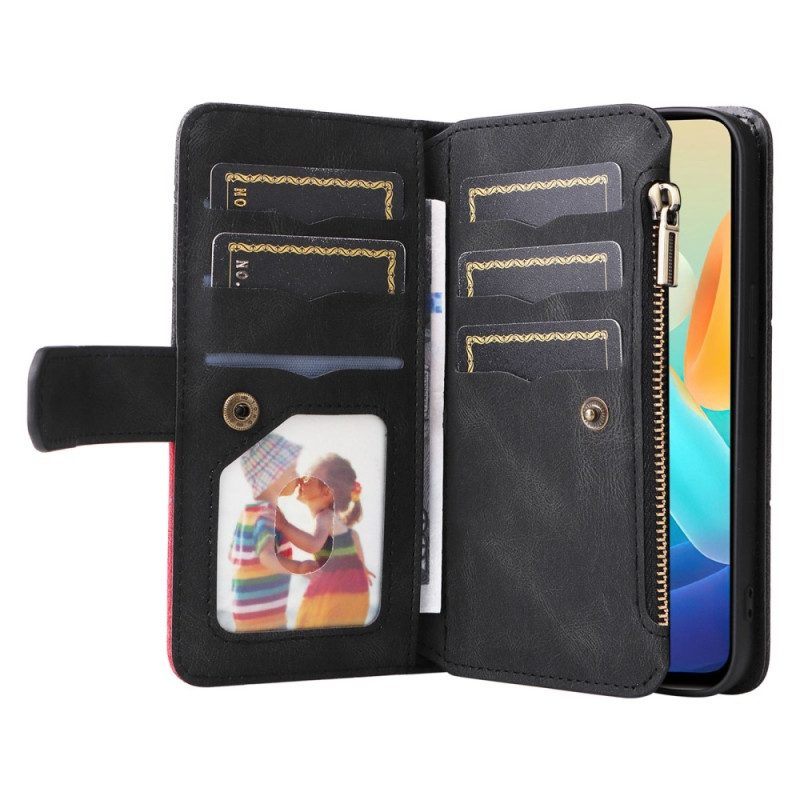 Folio-hoesje voor Vivo Y76 5G Tweekleurig Kunstleer / Ritssluiting