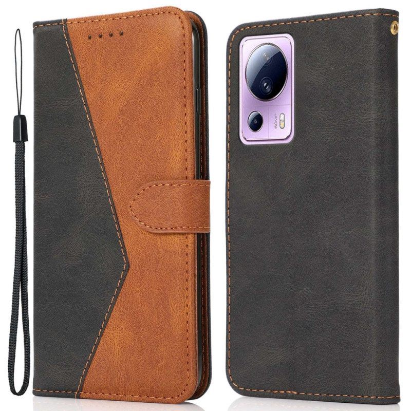 Folio-hoesje voor Xiaomi 13 Lite Met Ketting Tweekleurige Riem