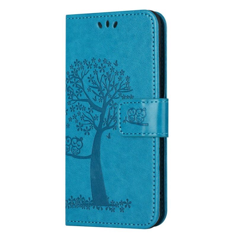 Folio-hoesje voor Xiaomi Redmi A1 Met Ketting String Boom En Uilen