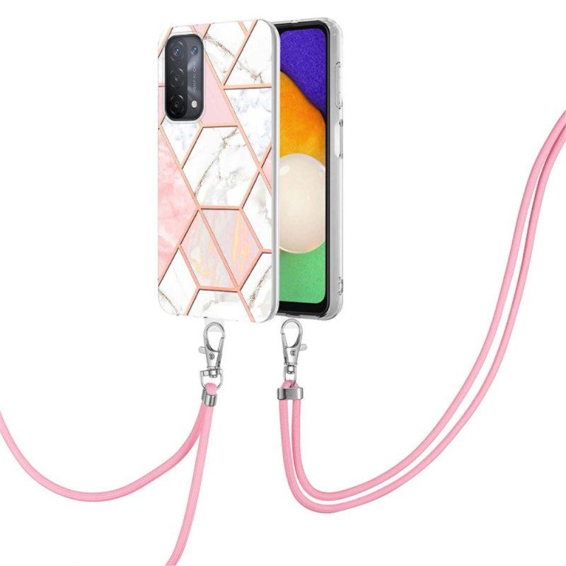 Hoesje voor Oppo A54 5G / A74 5G Met Koord Met Marmeren Koord
