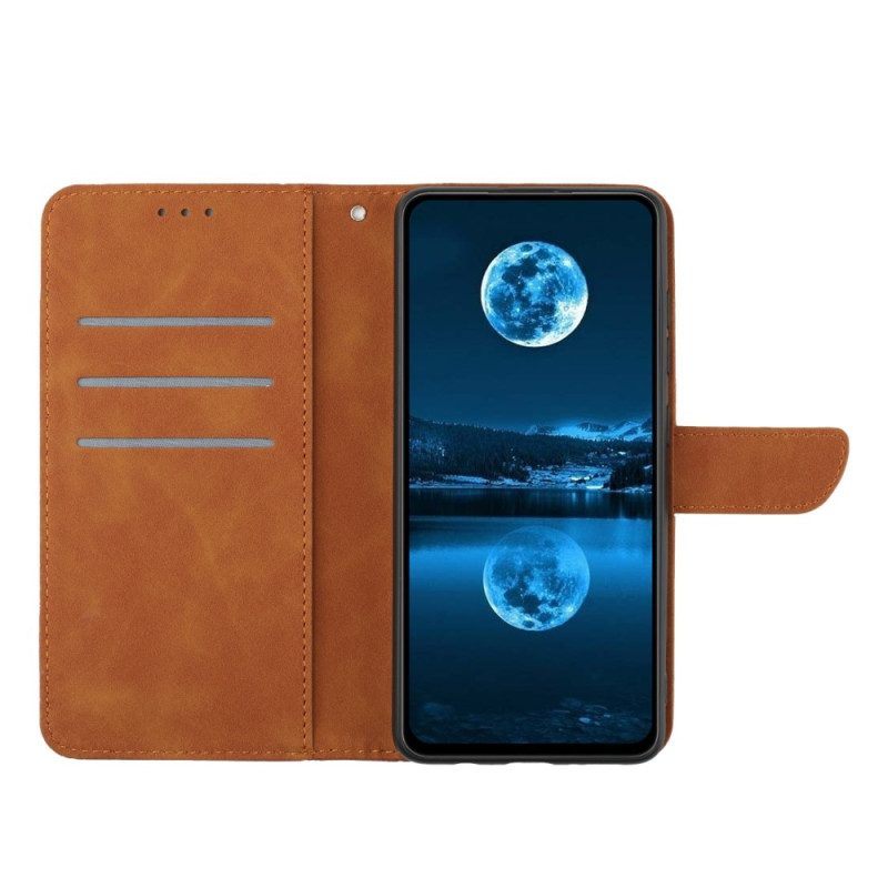 Leren Hoesje voor Honor 90 Lite Met Ketting Lijnen En Gestippelde Bandjes