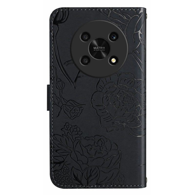 Leren Hoesje voor Honor Magic 4 Lite 5G Vlinders En Lanyard