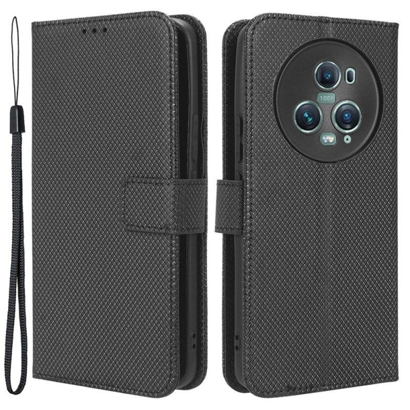 Leren Hoesje voor Honor Magic 5 Pro Met Ketting Stijlvol Imitatieleer Met Bandjes