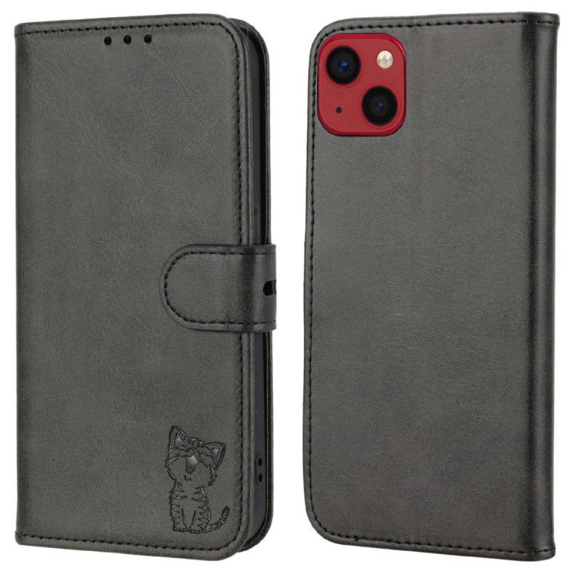 Leren Hoesje voor iPhone 14 Plus Katje