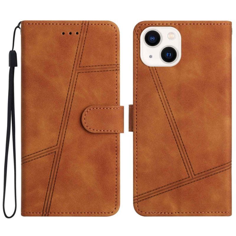 Leren Hoesje voor iPhone 14 Plus Met Ketting Strappy Met Geometrisch Stiksel In Leereffect