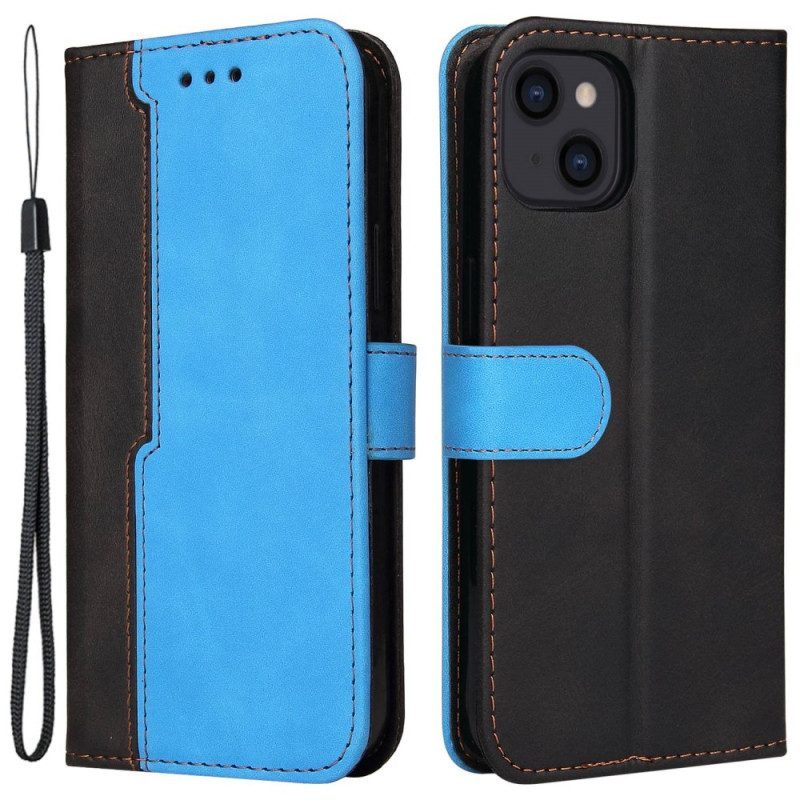Leren Hoesje voor iPhone 14 Tweekleurig Met Riem