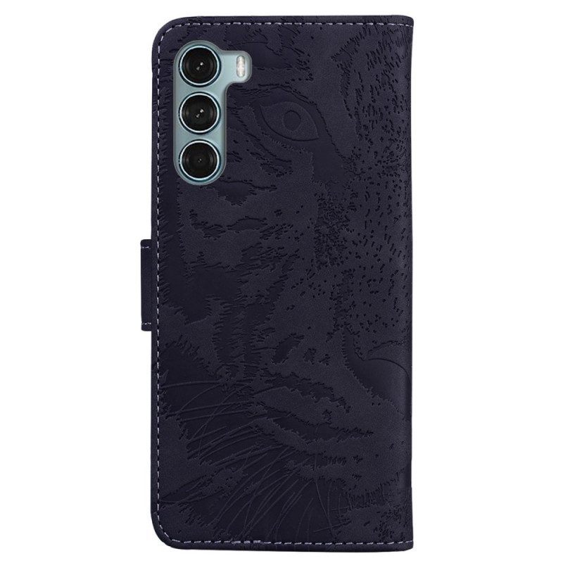 Leren Hoesje voor Moto G200 5G Tijger Gezicht Afdrukken