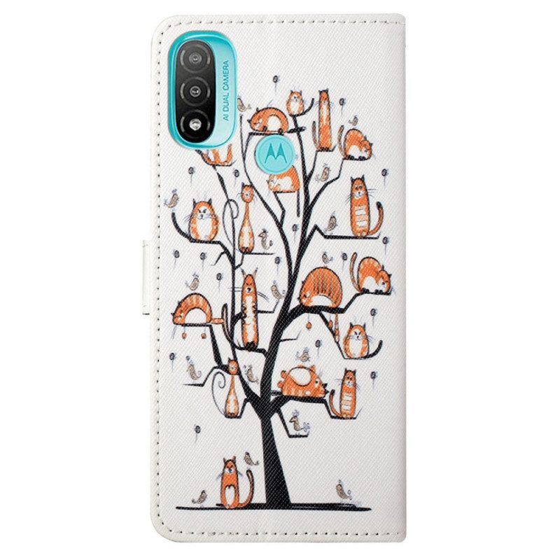 Leren Hoesje voor Moto G71 5G Met Ketting Funky Cats Met Riem