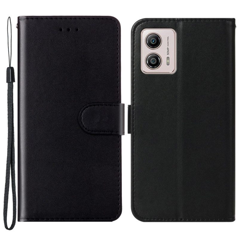 Leren Hoesje voor Moto G73 5G Met Ketting Effen Met Bandje