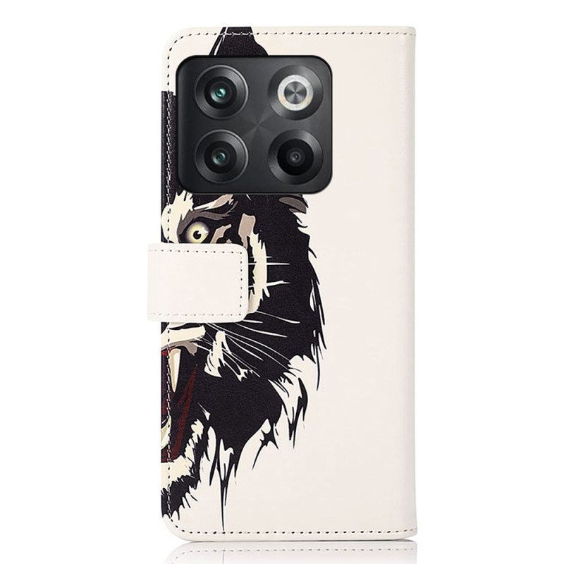 Leren Hoesje voor OnePlus 10T 5G Woeste Tijger
