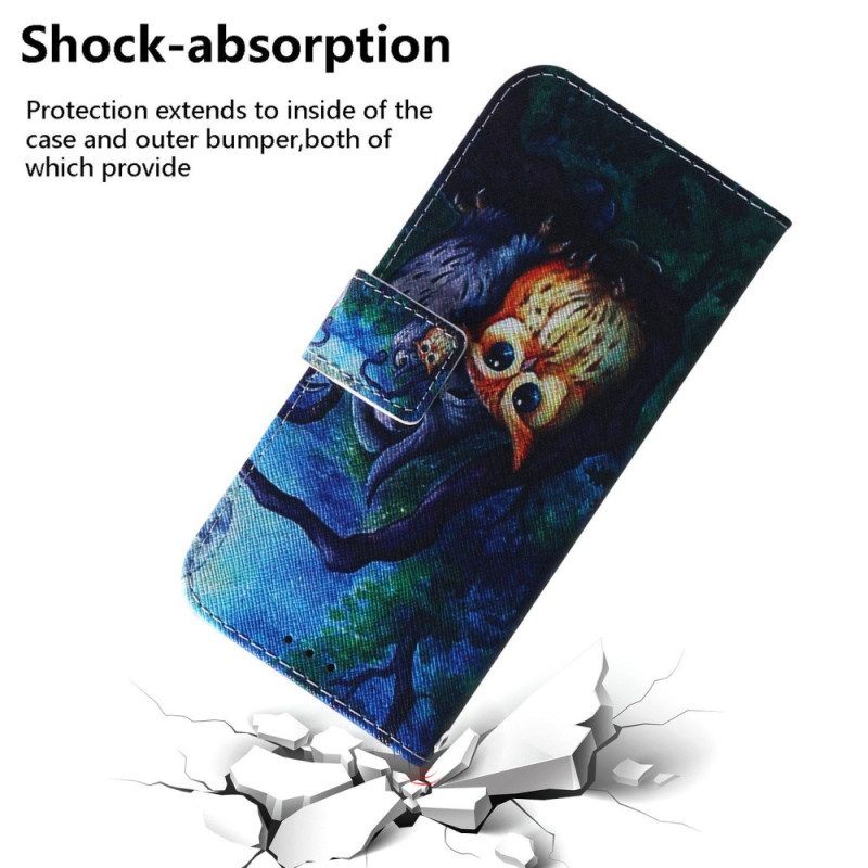 Leren Hoesje voor Oppo Reno 8 Pro Met Ketting Strappy Uilen Schilderen