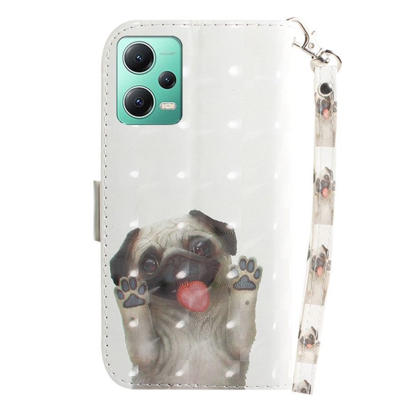 Leren Hoesje voor Poco X5 5G Met Ketting String Mopshond