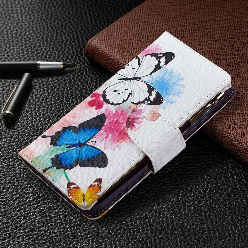 Leren Hoesje voor Realme C11 Vlinders Zak Met Ritssluiting