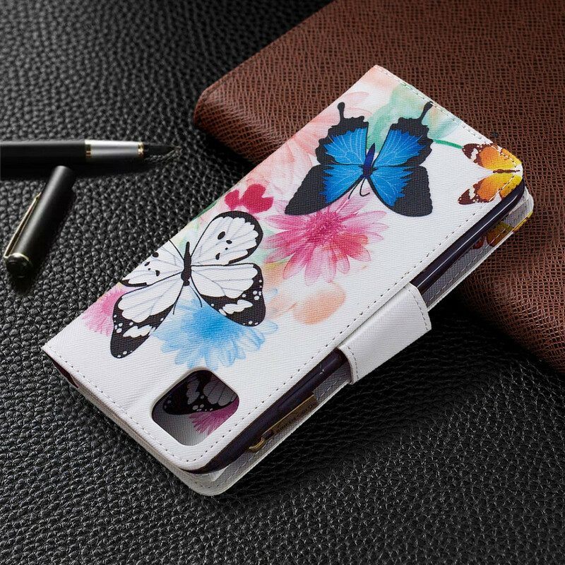 Leren Hoesje voor Realme C11 Vlinders Zak Met Ritssluiting