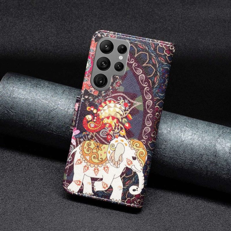 Leren Hoesje voor Samsung Galaxy S23 Ultra 5G Stammen Olifant